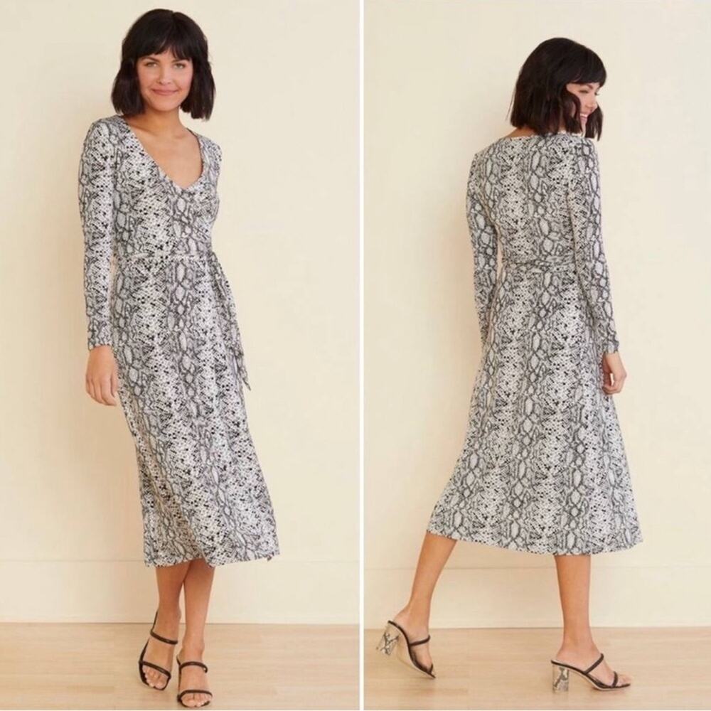 Good American The Runaround Snakeskin Print Wrap Dress Midi Size XS Mobwife - Picture 6 of 11